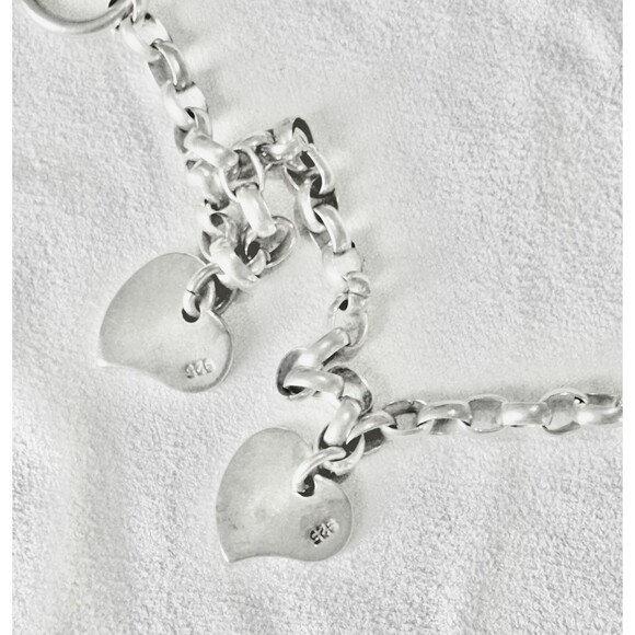 Vintage Sterling Silver 925 Heart Charm  Bracelet 7" Round Link 14 Grams Y2K - Picture 3 of 5